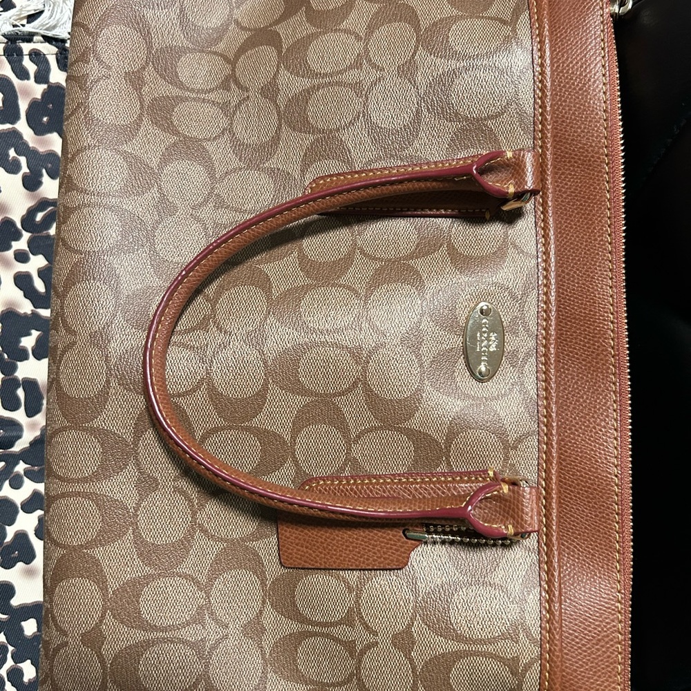 Coach❤️Signature Morgan in Khaki & Saddle Color Canvas & Leather Satchel - Picture 9 of 13